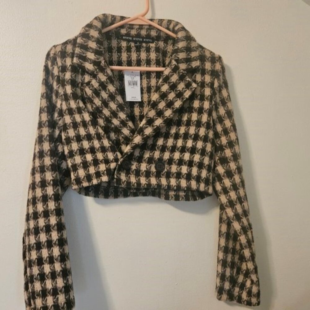 Hyfve size small cropper sweater jacket - brown and cream
